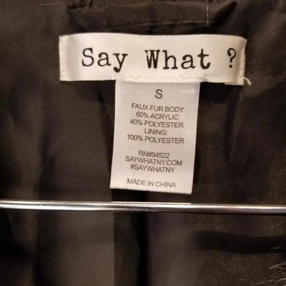 Say What? Black Faux Fur Fitted Vest Lined inside Sleeveless Women's Size‎ S